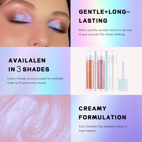 Liquid Glitter Eyeshadow,Vibrant Color Shifting Holographic Eyeshadow Long Lasting Liquid Eyeshadow Smooth and Creamy Glitter Eyeshadow Highly Pigment Iridescent Makeup 0.14 Fl Oz (01, 0.14)