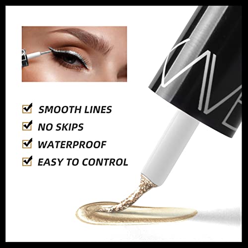 Go Ho Glitter Liquid Eyeliner Colorful Set,5 Colors Metallic Shimmer White Black Silver Gold Diamond Eyeliner,Glitter Eye Liner Sticks,Waterproof Long Lasting Sparkle Eye Makeup