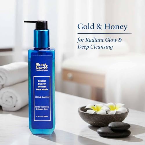 Blue Nectar Gold Swaran Bhasam Face Wash for Glowing Skin - Ayurvedic Gentle Cleanser, 6.76 Fl Oz