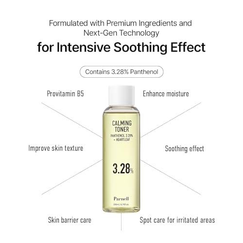 Parnell Panthenol 3.28% Heartleaf Calming Toner (6.76 Fl Oz / 200ml) | Korean Hydrating Toner with B5, Heartleaf & Centella | Ceramide & Hyaluronic Acid for Soothing Redness