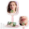 Pink Height Adjustable Lighted Makeup Mirror with 20X Magnification & Dimmable Lights
