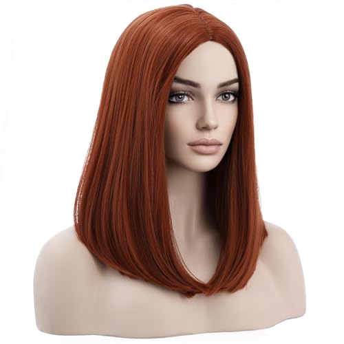 Dark Orange Synthetic Wig for Cosplay & Daily Wear - 18 Inch, Heat-Resistant, Adjustable Cap Included
