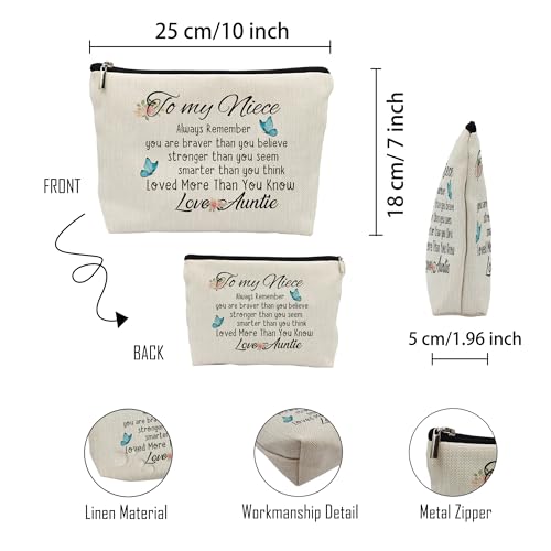 Huester To My Niece Makeup Bag, Auntie Gifts - Inspirational Cosmetic Bag Travel Make Up Pouch