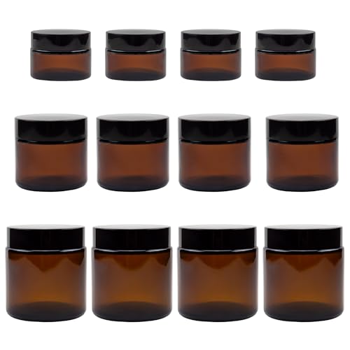 Cornucopia Brands 1, 2 & 4-Ounce Amber Glass Straight Sided Jars (Combo Pack, 4 Each / 12 Total); Great Containers for Cosmetics, Lotions, Body Scrubs & Balms