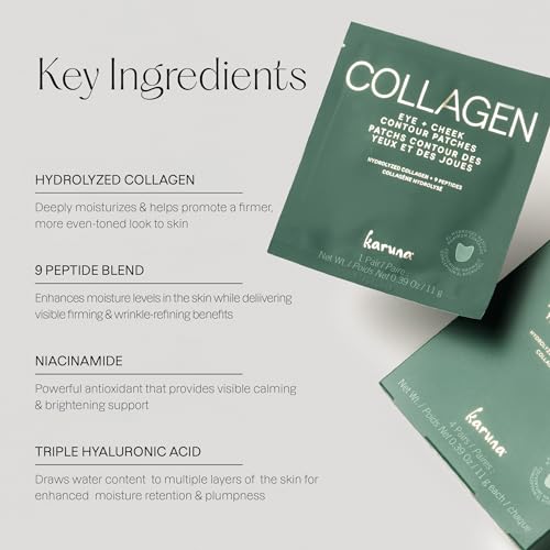 Karuna Collagen Hydrogel Facial Sheet Masks for Wrinkles & Hydration - Hydrogel Eye & Cheek (4 Pack)