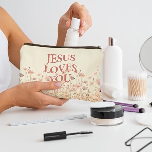 Kuabiz 24 Pack Christian Wildflowers Makeup Bags with Bible Verses - Inspirational Travel Cosmetic Pouches for Women