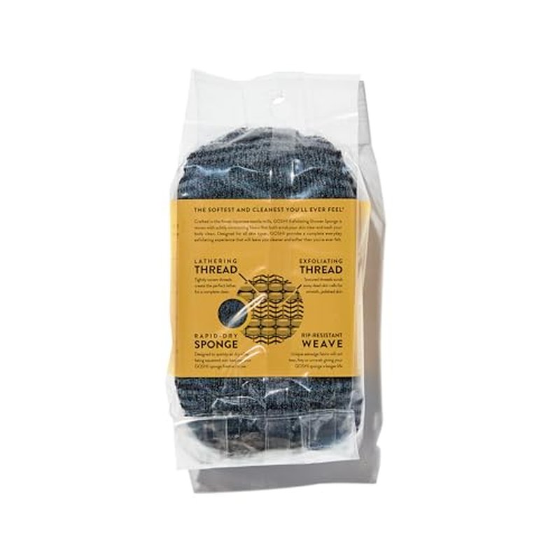 GOSHI Exfoliating Shower Sponge - Rip-Resistant, Rapid-Drying Exfoliating Bath Sponge for All Skin Types - Grey - Made in Japan