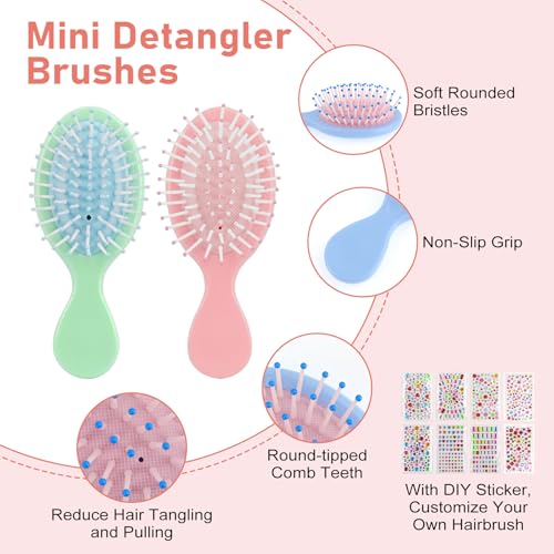 Mini Hair Brush Bulk 30-Pack with DIY Stickers, 5.3 Inch Travel Detangling Brushes