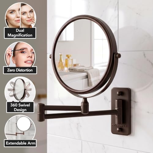Wall Mounted Makeup Mirror 7 Inch with 10X Magnification, Antique Bronze - Extendable & Rotatable