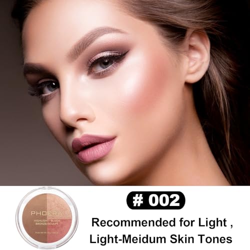 PHOERA Contour Palette 1 Ounce - Shades with Highlighter, Bronzer & Blush - 24 Hour Wear - Vari 104+105+ #002
