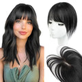 Jet Black Human Hair Topper with Bangs 10 Inch Clip-In Thinning Hair Cover for Women — Variation of Jet Black #1