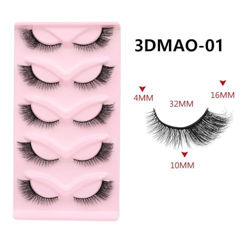 Natural Fox Eye Lashes Wispy False Eyelashes 15mm Fluffy Mink Lashes 3D Curl Fake Cat Eyelashes Multipack More sexy, charming and attractive by ELENINE (15mm, 3DMAO-01)