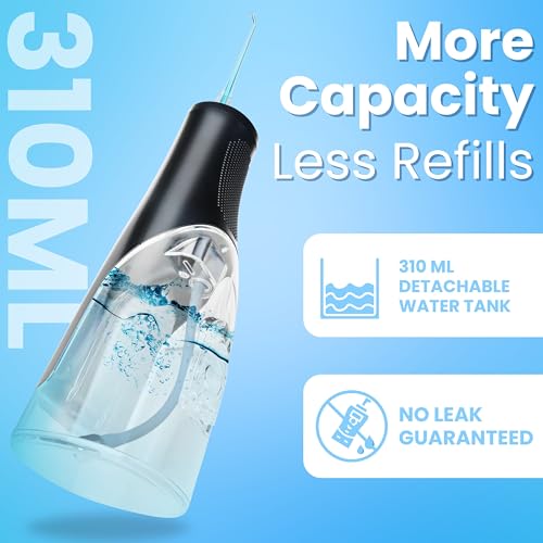 Advance Black Cordless Dental Water Flosser with 4 Modes & 8 Tips - 310ML