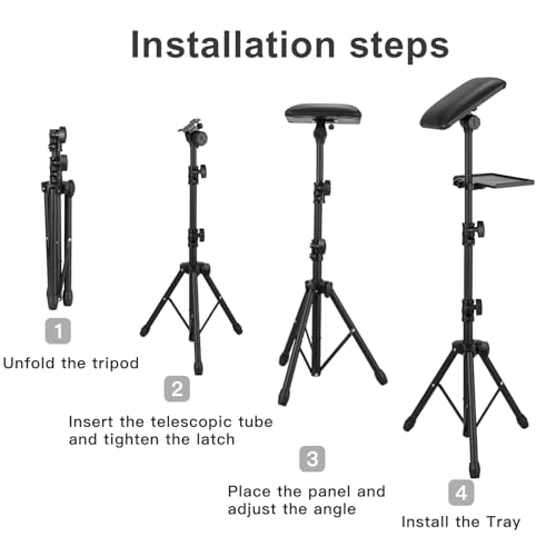 Tattoo Arm Rest Stand with Tray - Foldable PU Leather Cushion, Adjustable Height & Tilt, 50PCS Sponge Covers