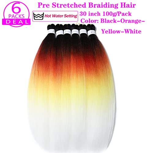 Pre Stretched Braiding Hair Extensions 30 Inch 6 Pack - Black-Red-Yellow-White