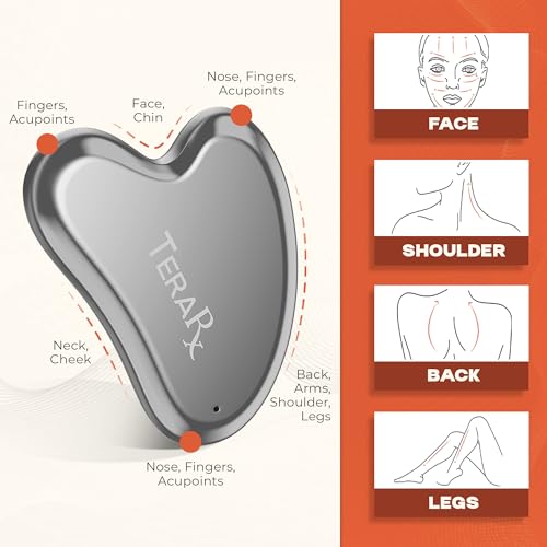 Facial Gua Sha Tool - TeraRX Terahertz Heart-Shaped Stone for Lymphatic Drainage & Skin Rejuvenation - Facial Gua Sha