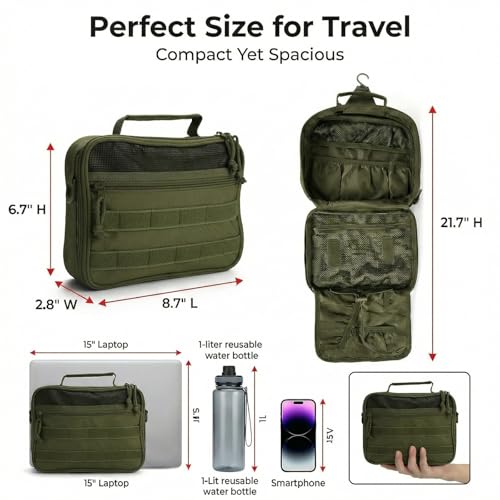Men's Travel Toiletry Bag Hanging Dopp Kit - Green, Lightweight & Organizer