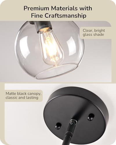 EDISHINE 2-Pack Black Glass Globe Pendant Lights for Kitchen & Dining