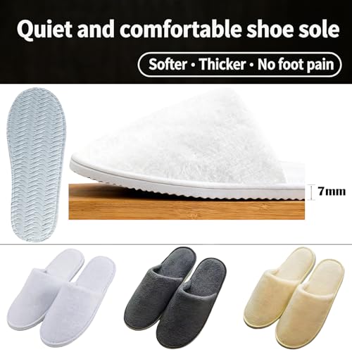 White House Slippers for Guests - 10 Pairs Plush Disposable Non-Slip Sole