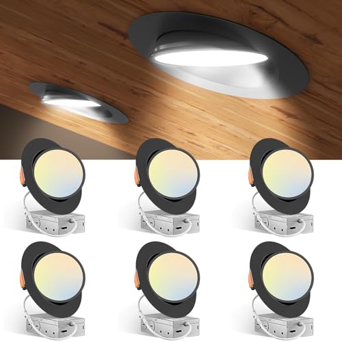 6 Inch Black Gimbal LED Recessed Ceiling Light - Adjustable, 5 CCT