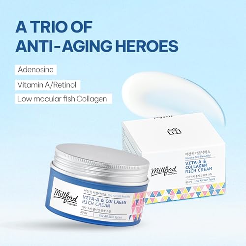 Vita A & Collagen Rich Cream 80ml/2.7 Oz, Fish/Marine Collagen, Face Cream, Anti Aging, Facial Moisturizer, Wrinkes, Fine Lines, Retinyl Palmitate, Korean Skincare
