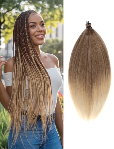 Pre Stretched Ombre Brown Braiding Hair Extensions 28 Inch Yaki Straight Synthetic