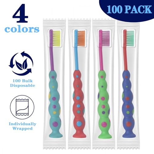 Kids Toothbrush Soft Bristles Candy Design 100 Pack with Travel Covers - Variation of Candy