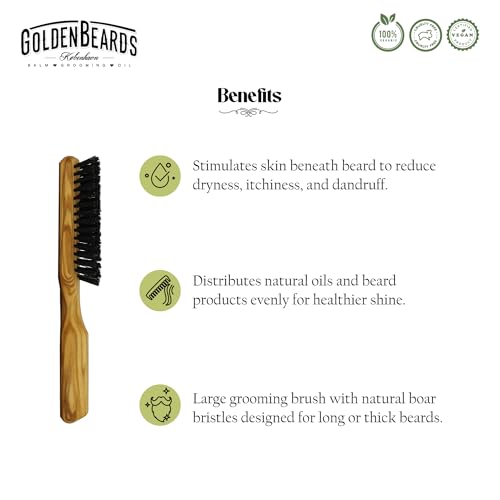Golden Beards Big Beard Brush ? Pear Wood Handle & Natural Boar Bristles ? Large Beard Grooming Brush for Thick, Long Beards ? Handmade, Vegan & Cruelty-Free