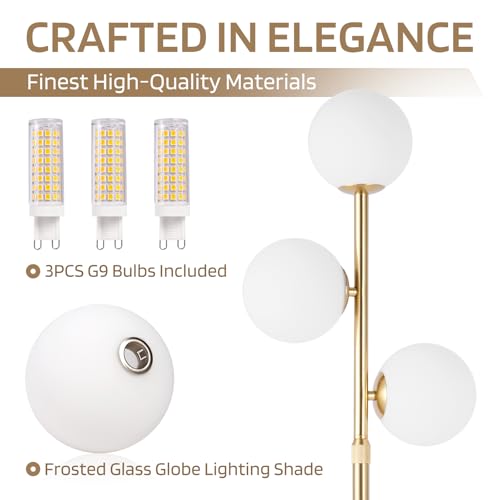 Vallerico Gold 3-Globe Mid Century Floor Lamp for Living Room