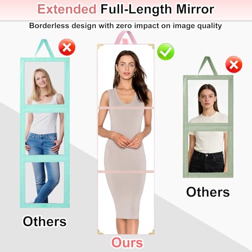 49 x 12 Inch Foldable Full Length Travel Mirror Pink - Portable Shatterproof Over-the-Door & Hanging Makeup Mirror