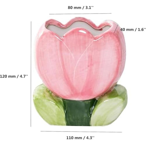 1 PC Ceramic Tulip Make up Brush Holder Flower Toothbrush Holder Cosmetic Storage Box Pen and Pencil Holder Desktop Organizers (Pink)