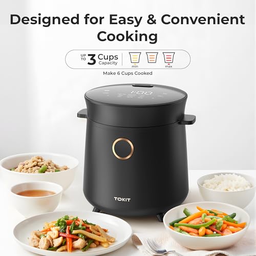 Mini Rice Cooker with 3-Cup Capacity and Black Finish - 9 Presets
