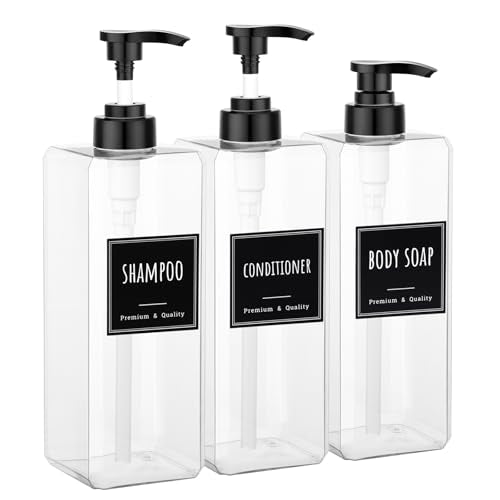 Clear 3-Pack 33.8oz Refillable Shampoo, Conditioner & Body Wash Dispensers