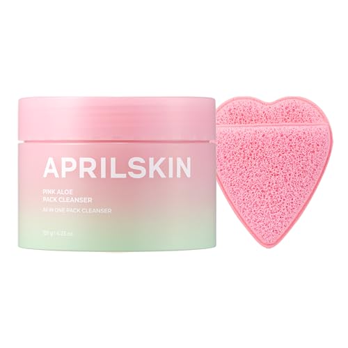 APRILSKIN Pink Aloe Facial Polish Cleanser with Heart-Shaped Plush Facial Cleansing Sponge