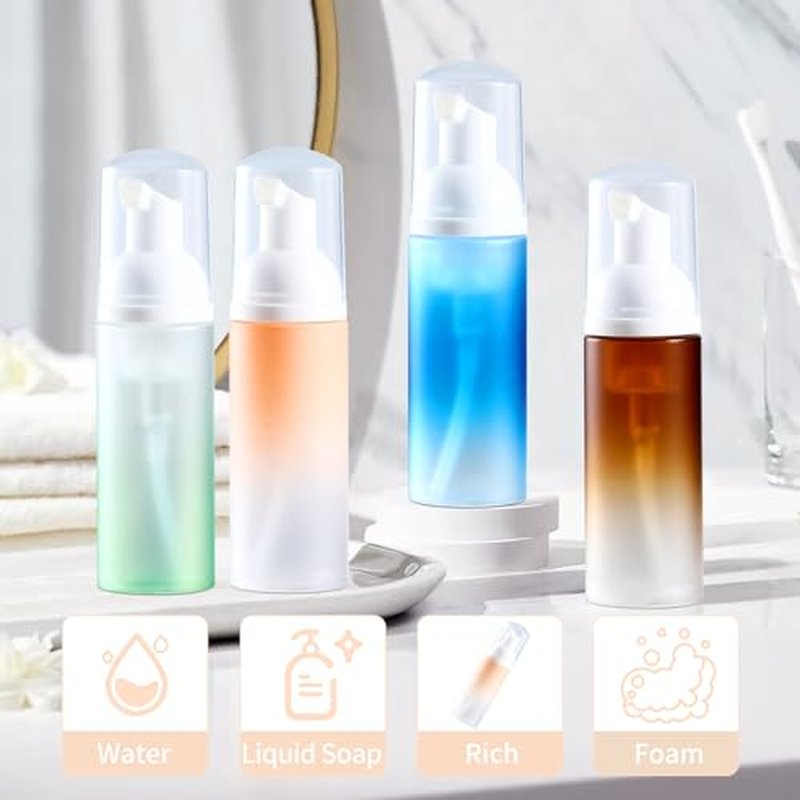 Empty 2 oz. Foam Pump Bottles (12 pcs.) Travel Foam Soap Dispenser for Hand Soap, Eyelash Shampoo Cleaner (Gradient Pink Bottle with White Pump and Clear Lid)
