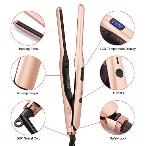Rose Gold 3/10 Inch Mini Hair Flat Iron with 13 Temp Settings & LCD Display