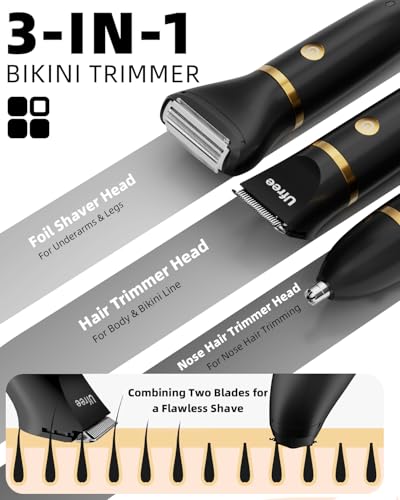 Ufree 3-in-1 Bikini Trimmer for Women – Waterproof Electric Shaver with 3 Heads