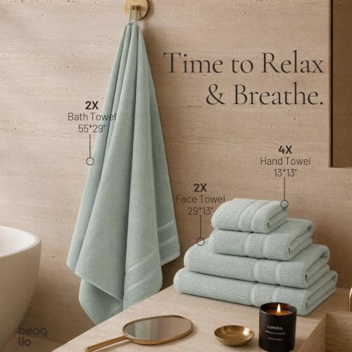 Aqua Cotton Bath Towels Set - 8-Piece Ultra Soft & Absorbent Towel Collection