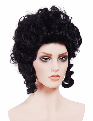 Black Short Wavy Curly Wig for Women - 70s 80s Bouffant Beehive Costume Halloween