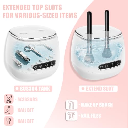 Pinkiou Off White Rechargeable Nail Tool Cleaner with 3 Timer Modes 48000Hz Deep Vibration
