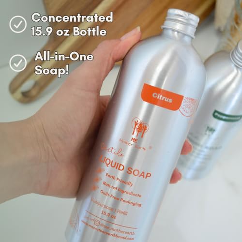 Castile Soap All-in-One Liquid Soap, 15.9 Oz - Natural, Biodegradable & Vegan, Gentle Multi-Purpose Cleaner for Body, Face, Hair & Home, Ideal for Sensitive Skin, Eco-Friendly Formula (Peppermint)