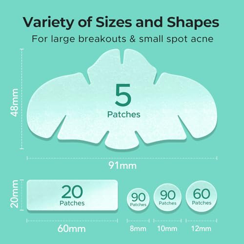 TKTK Hydrocolloid Nose Patches, XL Nose Pore Strips 91 x 48 mm, Large Hydrocolloid Acne Pimple Patches for Face, Cover Zit Blemishes & Absorb Oil (Nose Contoured, Strip, Dots 5 Sizes 265 Count)