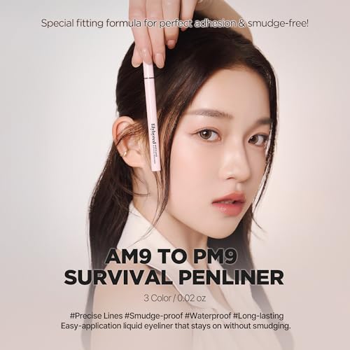 lilybyred AM9 to PM9 Survival Penliner | Korean Waterproof Liquid Eyeliner, 0.1mm Ultra-Fine Brush, Highly Pigmented, Quick-Dry, Smudge-Proof, Long-Lasting, Precision Line, 0.021 oz. (02 Matt Brown)