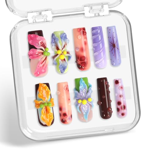 Handmade Press On Nails with Summer Floral Pearl Design - Reusable Fake Nail Set