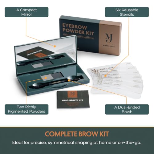 Marie-José Duo Brow Powder Kit Slate Grey & Black (Grey Charcoal) – Waterproof, Includes Stencils & Dual-Ended Brush