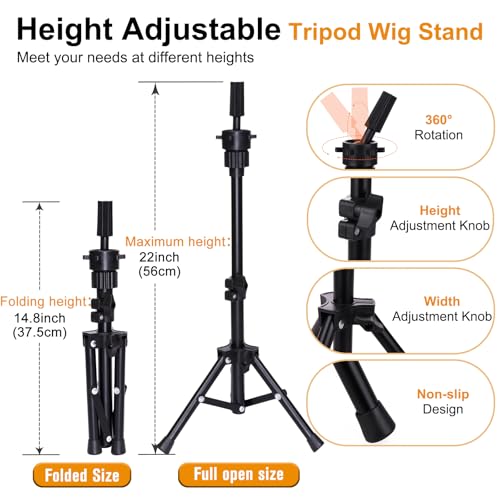 White 23-Inch Canvas Wig Head with Tripod Stand for Hairdressing