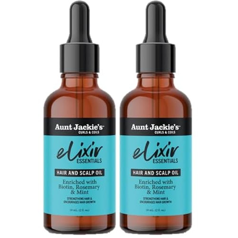 Aunt Jackie's Elixir Essentials Hair & Scalp Oil Enriched with Biotin, Rosemary & Mint, Nourishes, Thickens & Supports Hair Growth, 2 oz (Pack of 2)