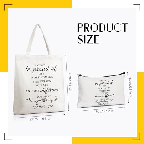 Sadnyy 24 Pcs Employee Appreciation Gift 12 Canvas Tote Bags 12 Makeup Bags Retirement Thank You Inspirational Gift for Women(Delicate)