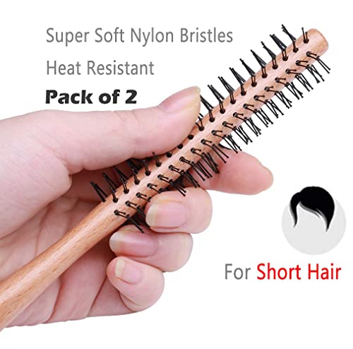 Mini Round Hair Brush Set - 2 Pack for Short & Thin Hair, Beard Styling