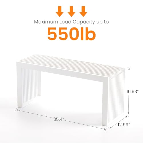 White Bamboo Entryway Bench 35.4-Inch Wooden Shoe Storage Seating - Rustic Farmhouse Style